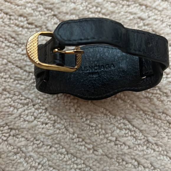 Balenciaga Black Leather and Gold Buckle Bracelet - Picture 2 of 5